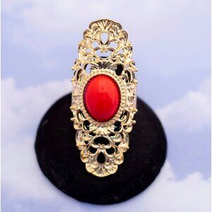 Vintage Victorian Red Pearl Adjustable Ring - S13